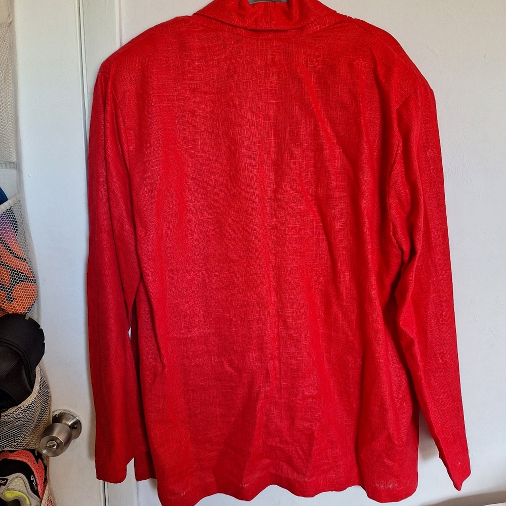 Women's Vintage 14-18W Red & Elegant Gold Button Textured Fabric Blazer - Picture 5 of 6